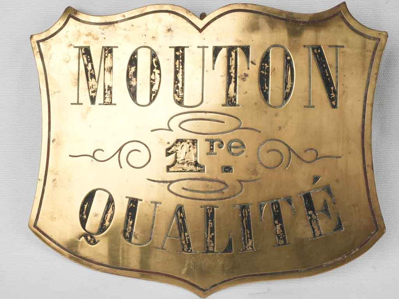 Three 19th century butcher's brass labels - beef, veal & lamb 8¾ x 12½""
