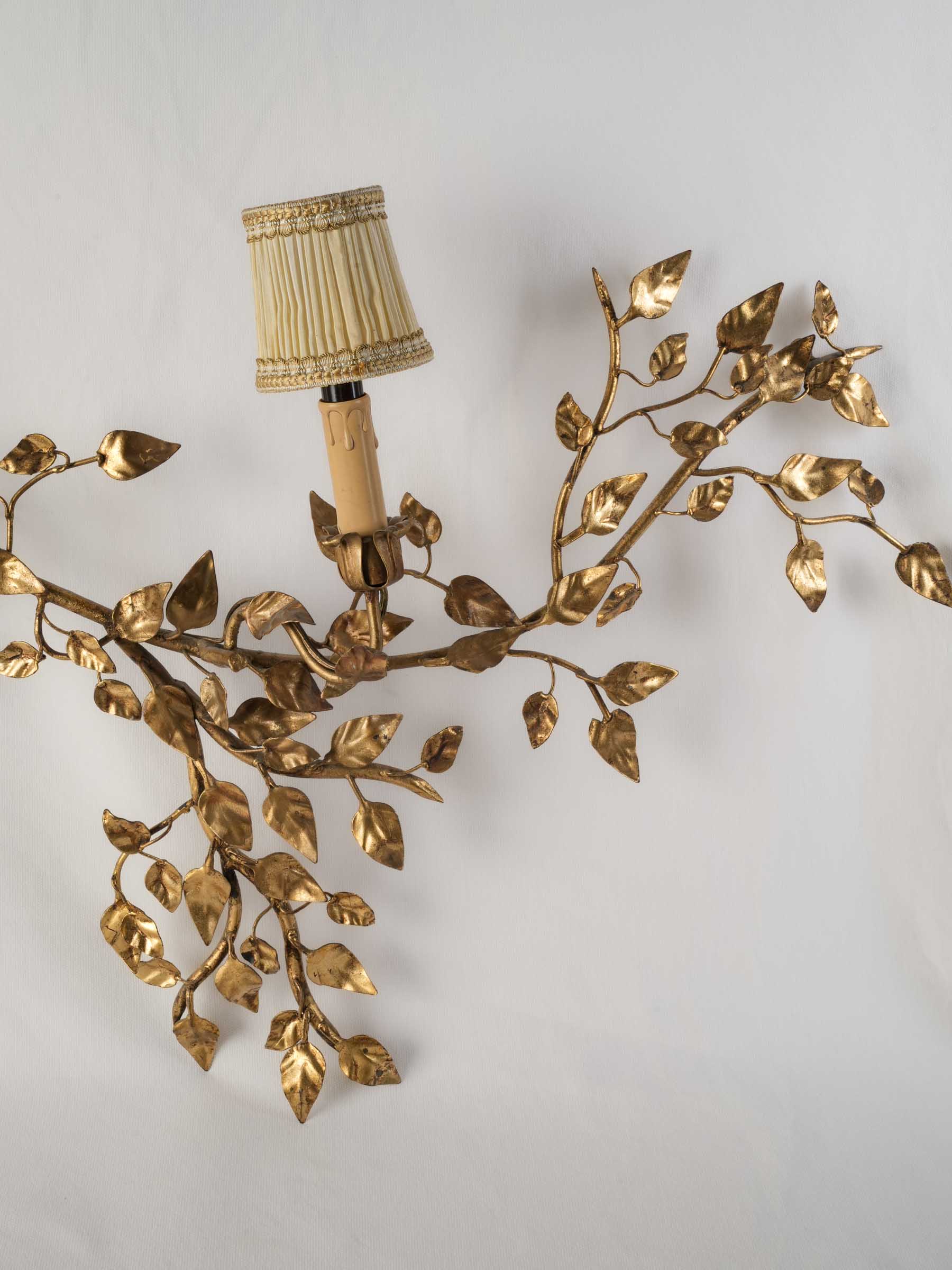 Striking Pair of Sculptural Gilt Metal Branch Wall Sconces, Mid-20th Century - 43¼"