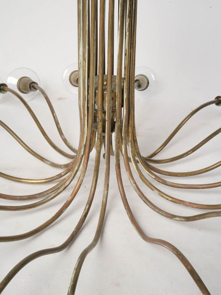 Striking Mid-20th Century Italian 16-Light Brass Chandelier by Angelo Lelii for Arredoluce - 21¾" x 35¾"
