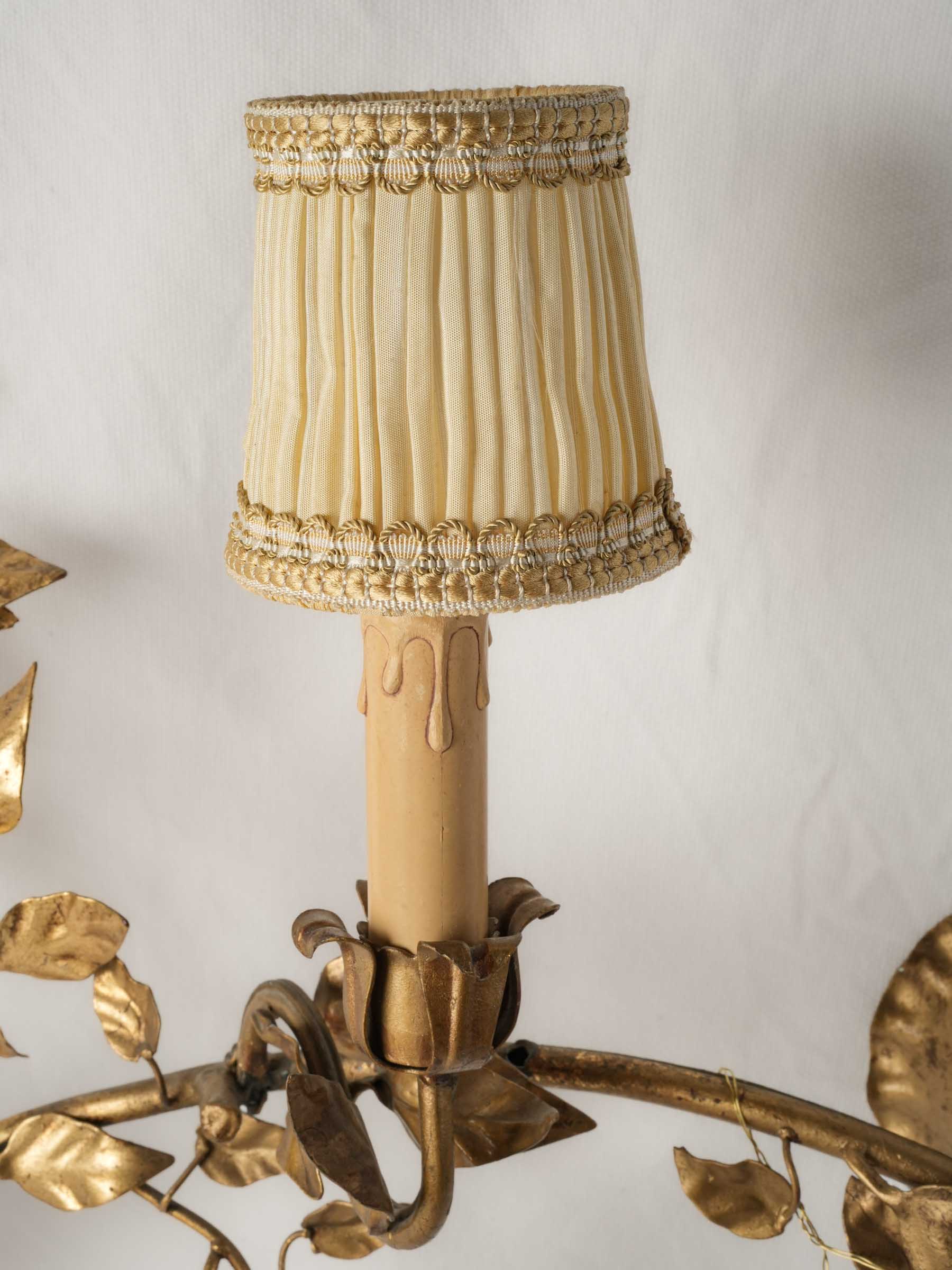 Striking Pair of Sculptural Gilt Metal Branch Wall Sconces, Mid-20th Century - 43¼"