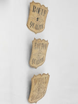 Three 19th century butcher's brass labels - beef, veal & lamb 8¾ x 12½""