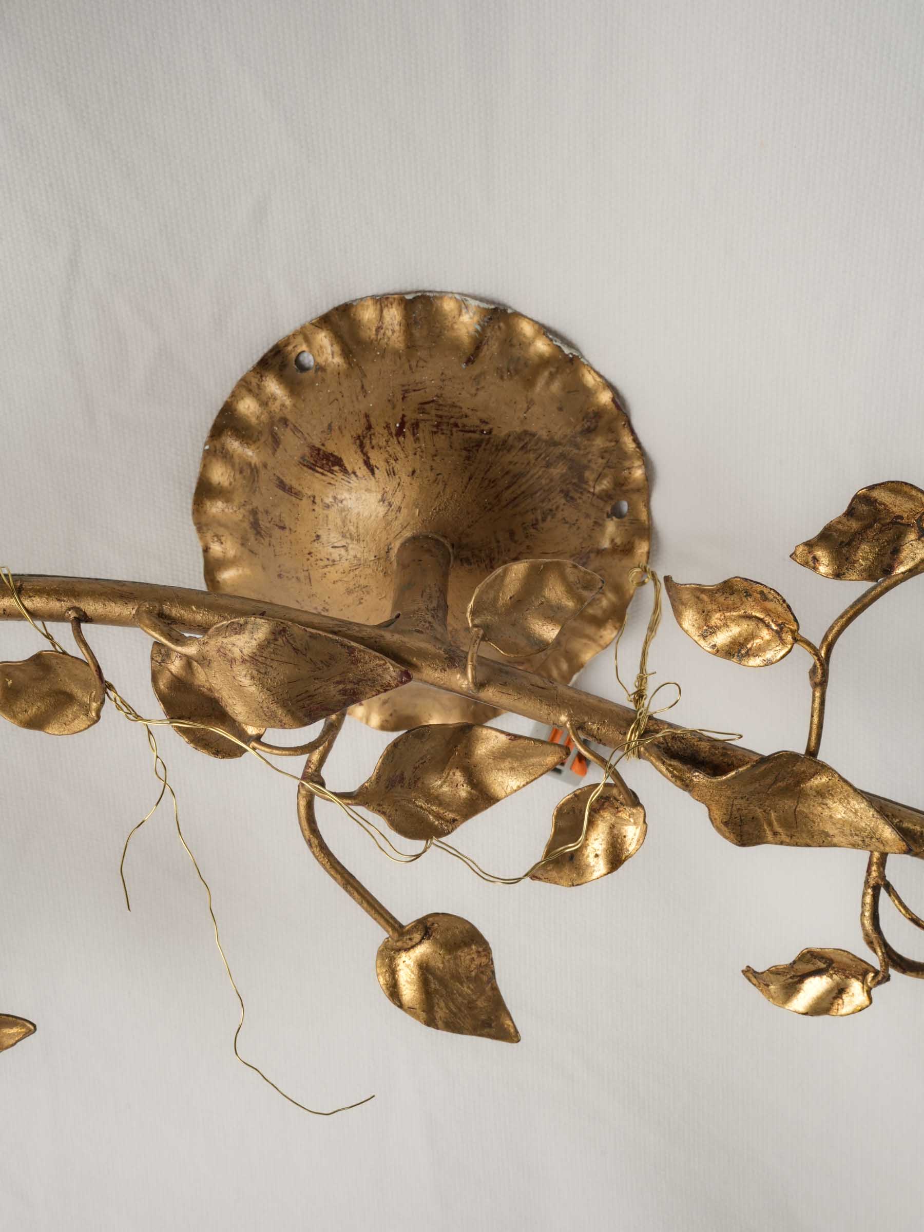 Striking Pair of Sculptural Gilt Metal Branch Wall Sconces, Mid-20th Century - 43¼"
