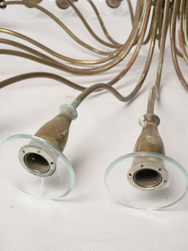 Striking Mid-20th Century Italian 16-Light Brass Chandelier by Angelo Lelii for Arredoluce - 21¾" x 35¾"