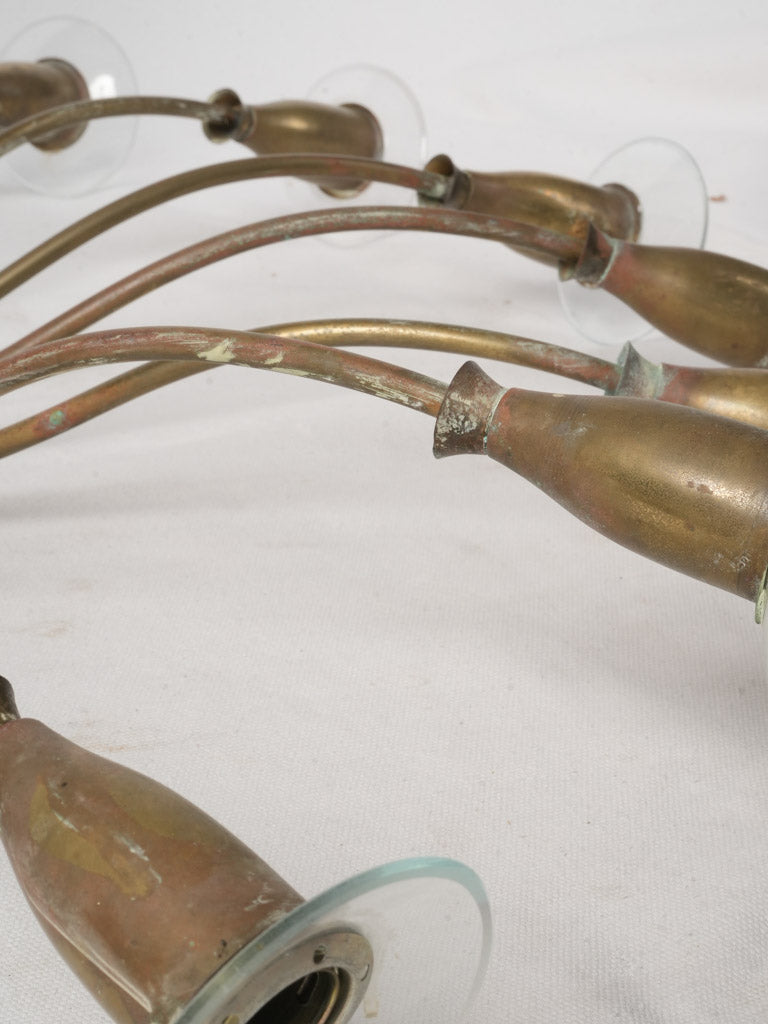 Striking Mid-20th Century Italian 16-Light Brass Chandelier by Angelo Lelii for Arredoluce - 21¾" x 35¾"