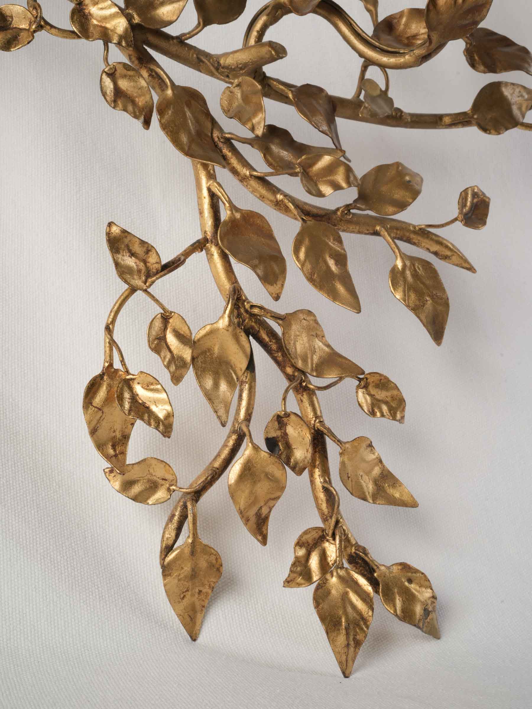 Striking Pair of Sculptural Gilt Metal Branch Wall Sconces, Mid-20th Century - 43¼"