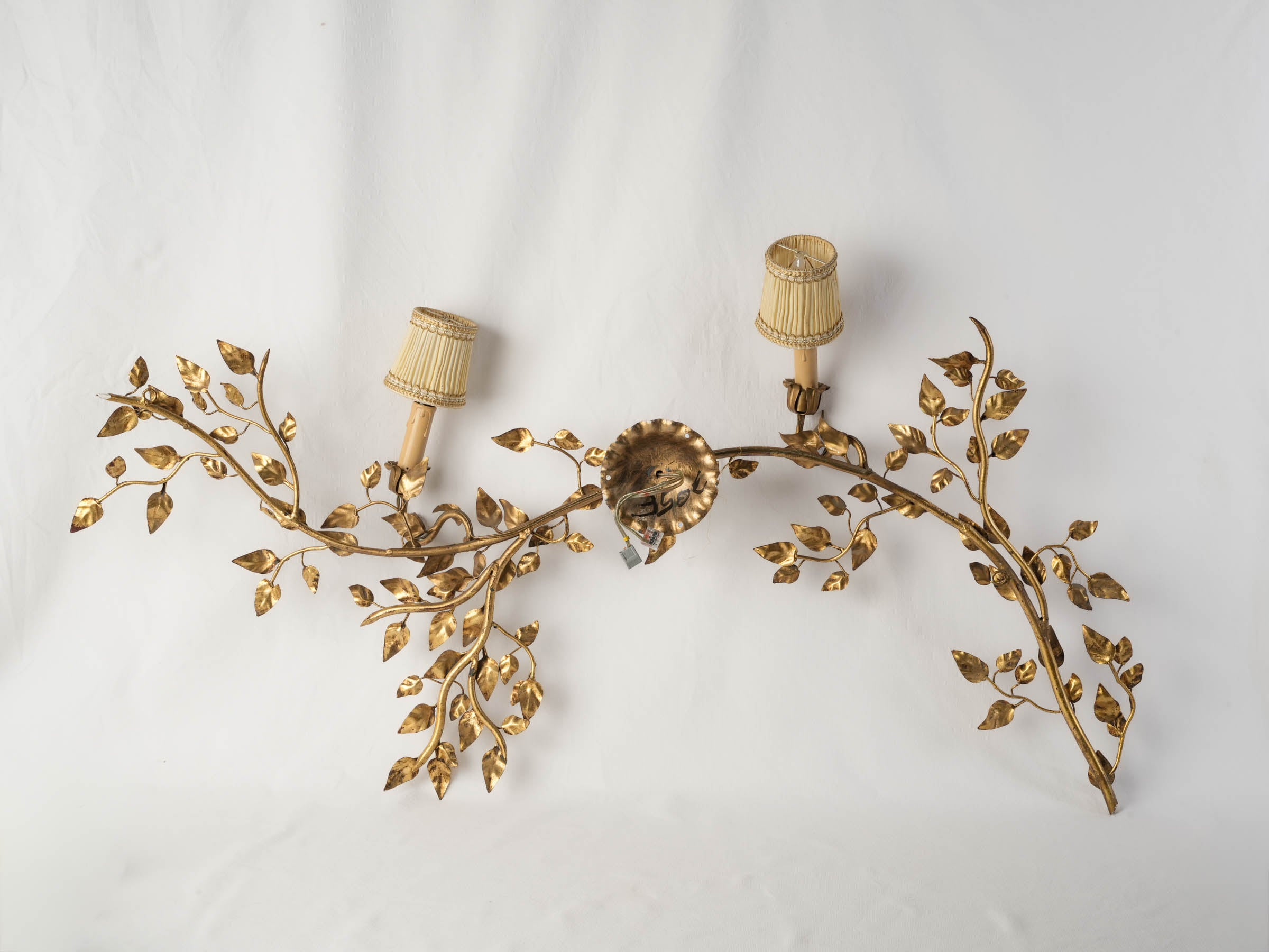 Striking Pair of Sculptural Gilt Metal Branch Wall Sconces, Mid-20th Century - 43¼"
