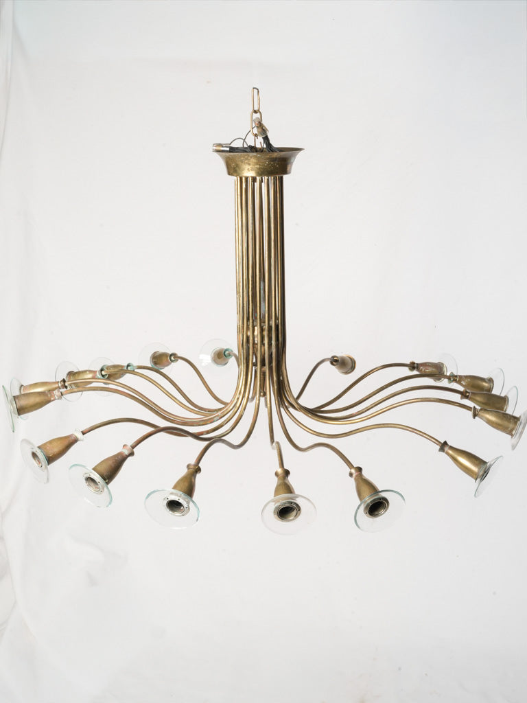 Striking Mid-20th Century Italian 16-Light Brass Chandelier by Angelo Lelii for Arredoluce - 21¾" x 35¾"