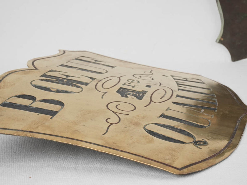 Three 19th century butcher's brass labels - beef, veal & lamb 8¾ x 12½""