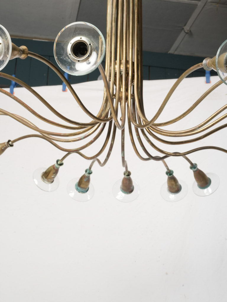 Striking Mid-20th Century Italian 16-Light Brass Chandelier by Angelo Lelii for Arredoluce - 21¾" x 35¾"
