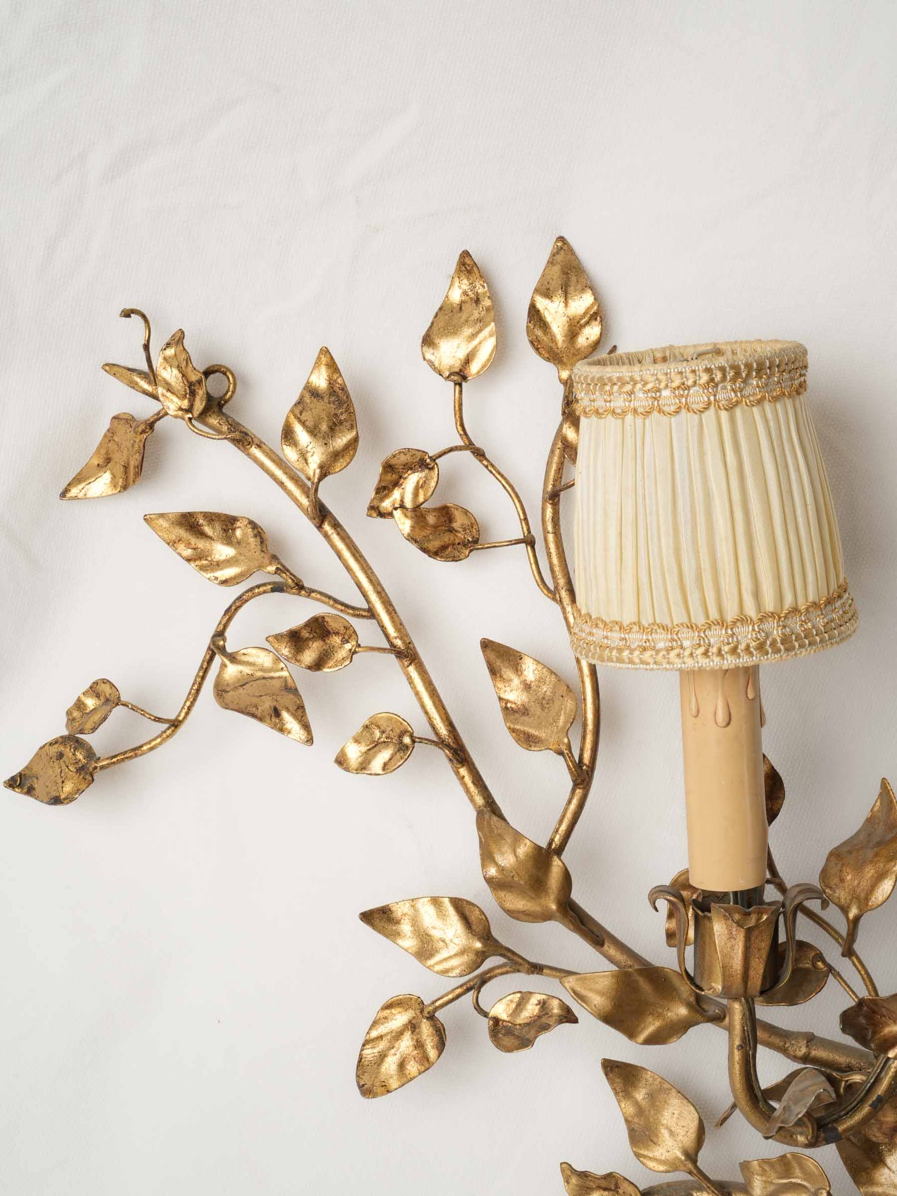 Striking Pair of Sculptural Gilt Metal Branch Wall Sconces, Mid-20th Century - 43¼"