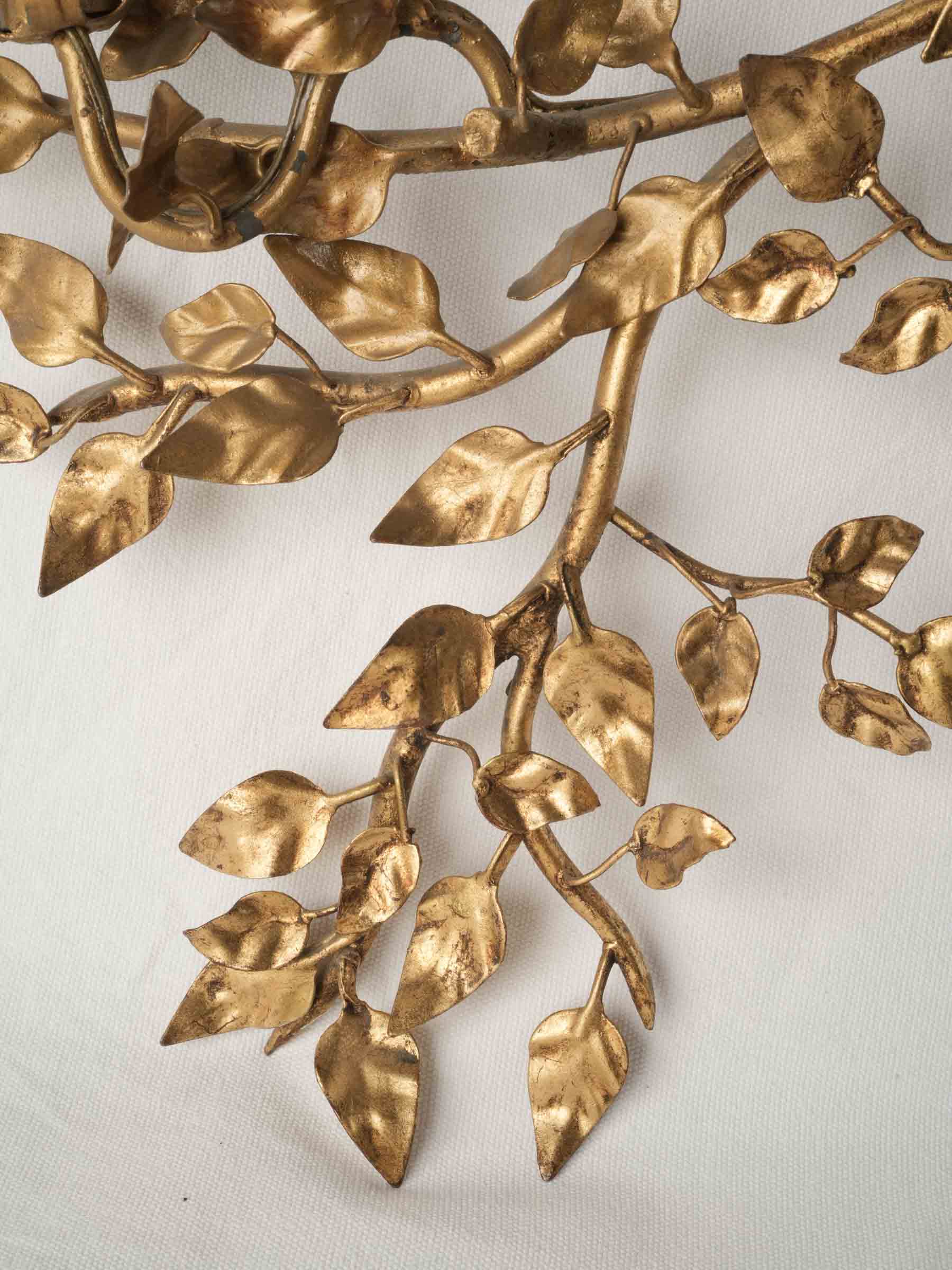 Striking Pair of Sculptural Gilt Metal Branch Wall Sconces, Mid-20th Century - 43¼"