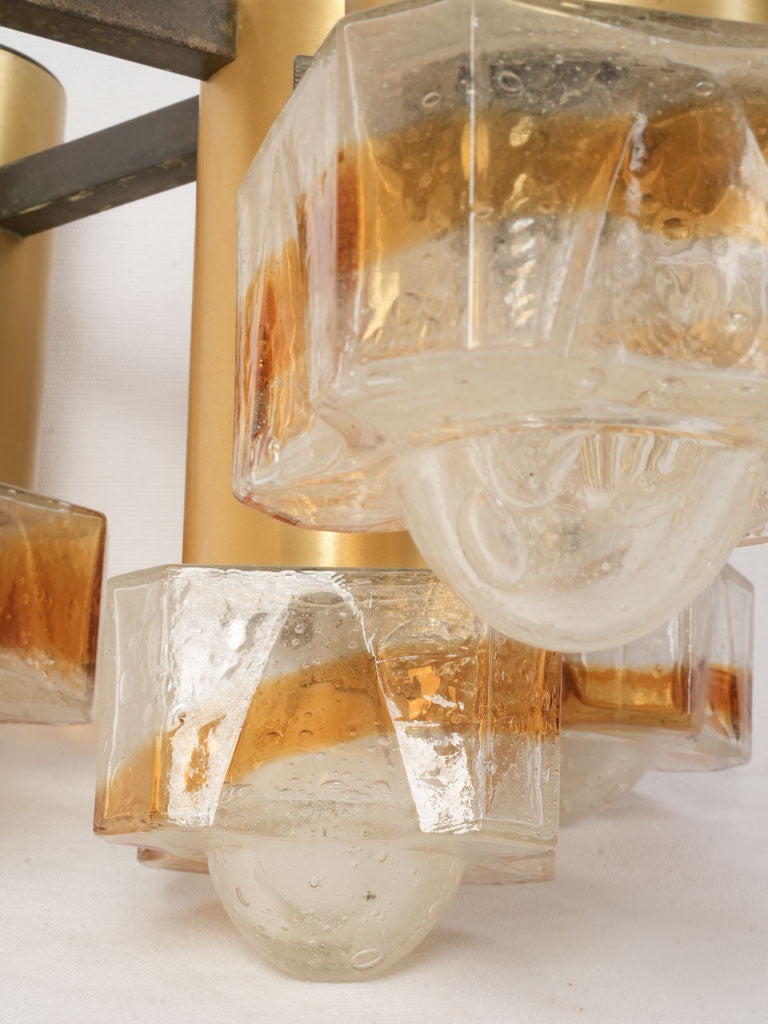 Mid-Century Italian Six-Light Chandelier in Brass and Amber Murano Glass - 30¾" x 19"