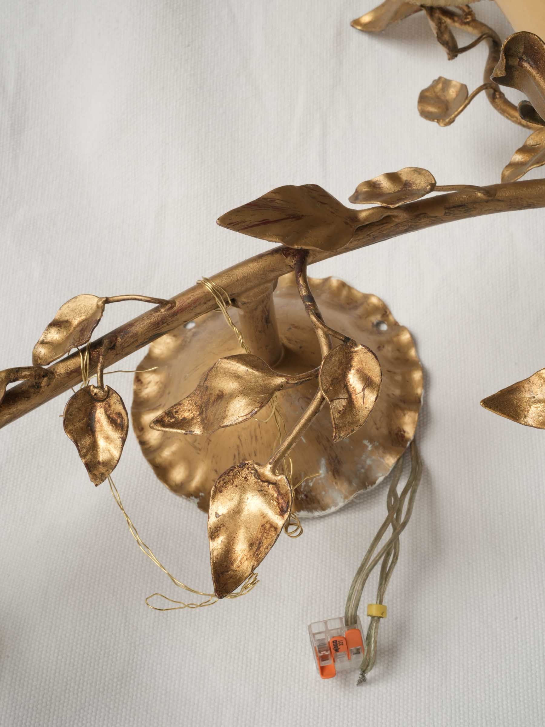 Striking Pair of Sculptural Gilt Metal Branch Wall Sconces, Mid-20th Century - 43¼"