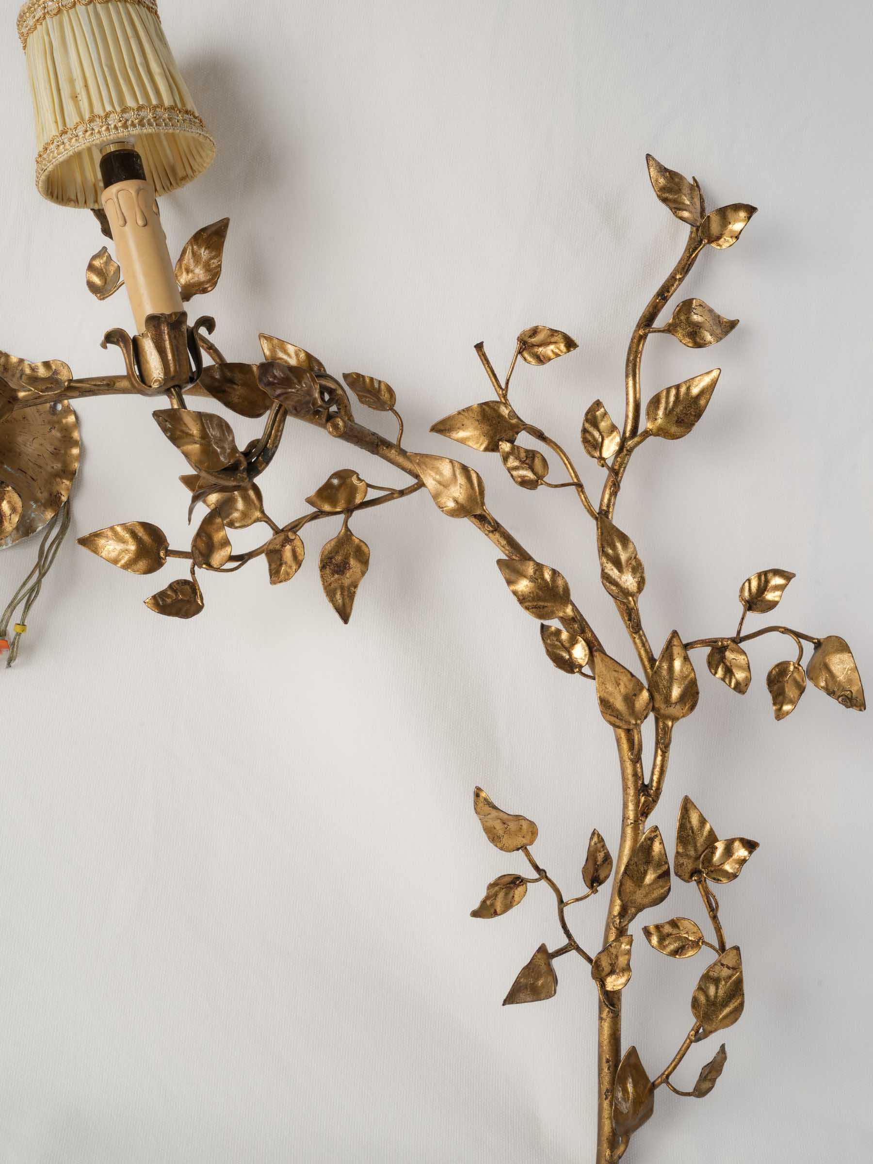 Striking Pair of Sculptural Gilt Metal Branch Wall Sconces, Mid-20th Century - 43¼"