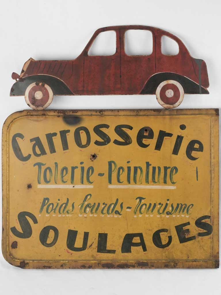 Large 1940s metal sign from a panel beater 34¼" x 31½"