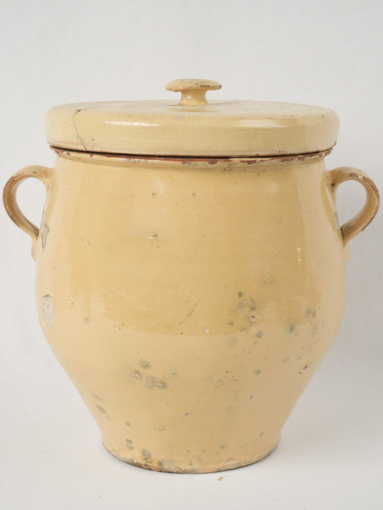 Antique French Yellow Glazed Lidded Pot