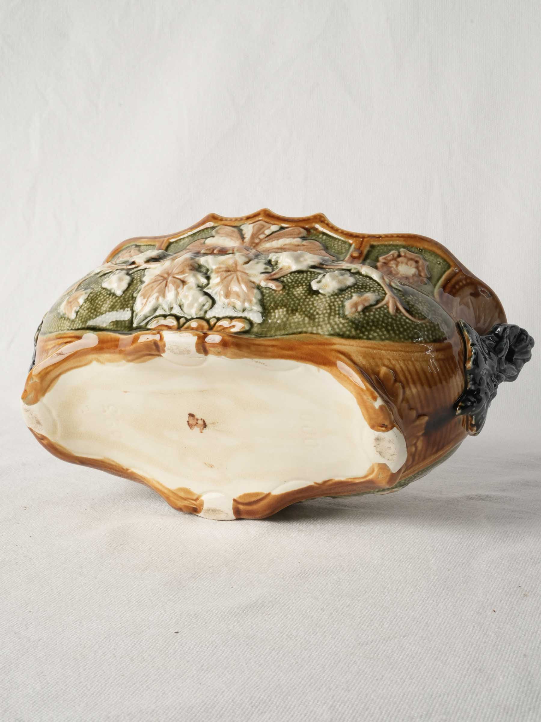 Small Art Nouveau Majolica Jardinière with Mascaron Handles, Circa 1900 - 5" x 12½"