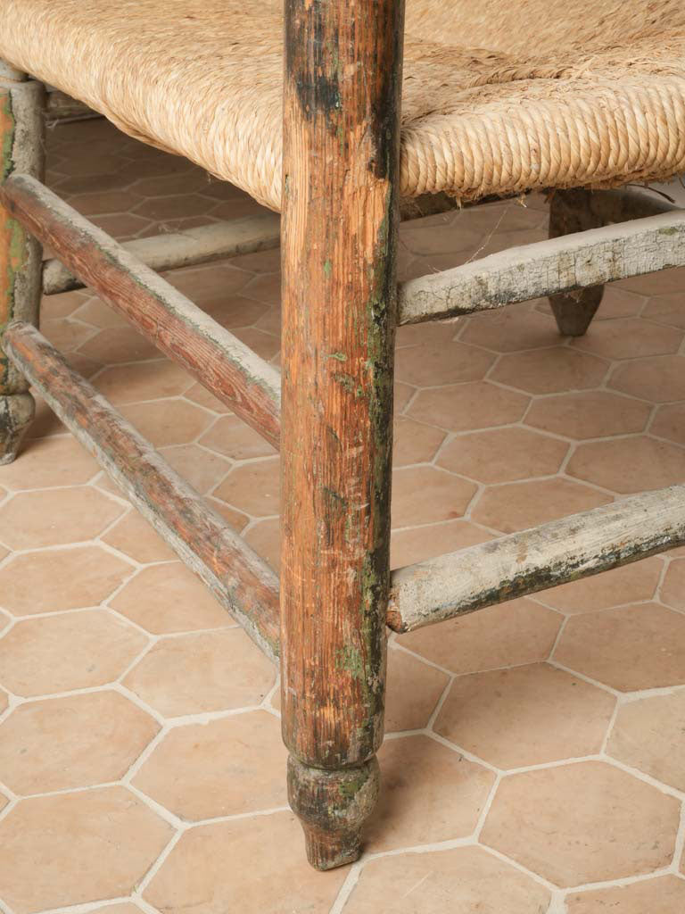19th Century Ladderback Rush Seat Bench From Provence