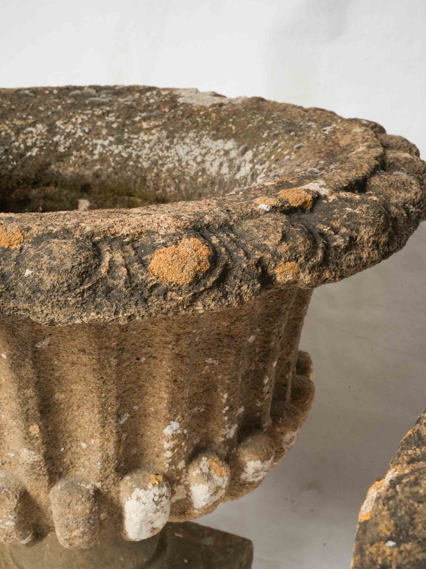 Lichen Patina Stone Garden Urns  