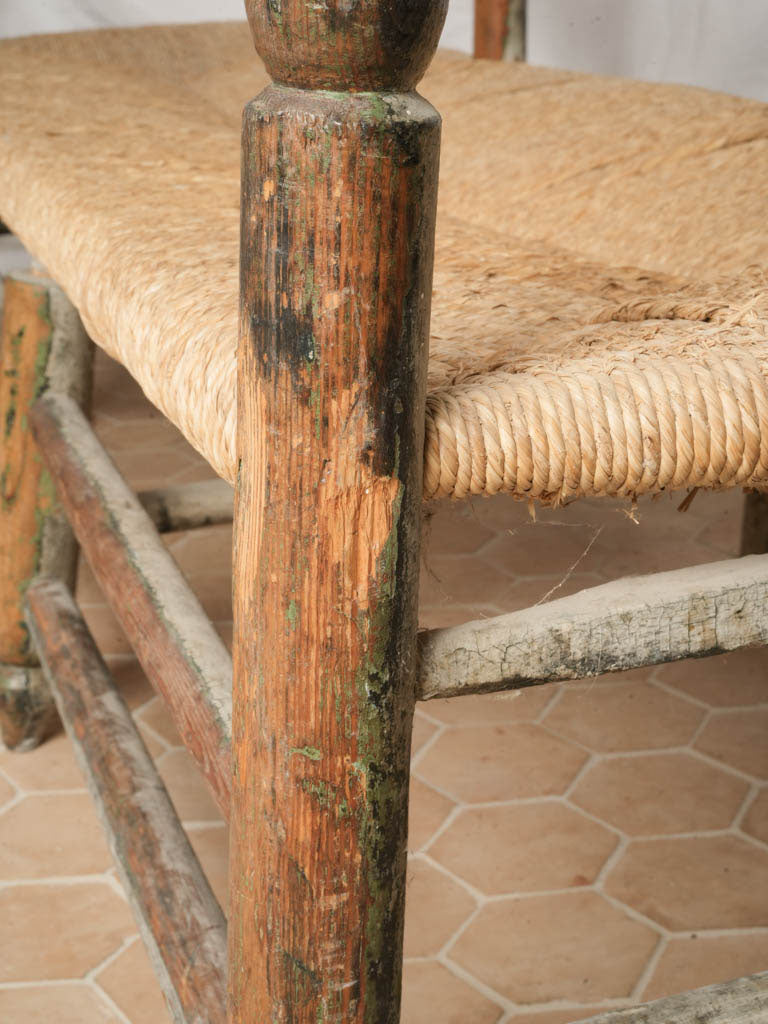 19th Century Ladderback Rush Seat Bench From Provence