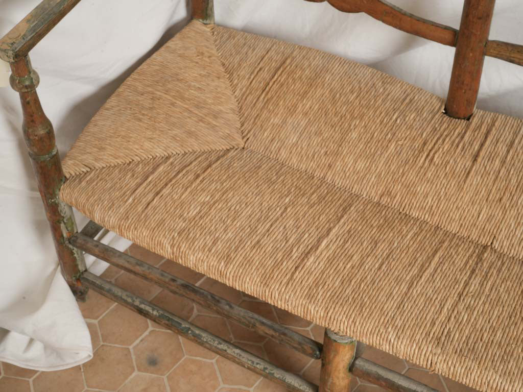 19th Century Ladderback Rush Seat Bench From Provence