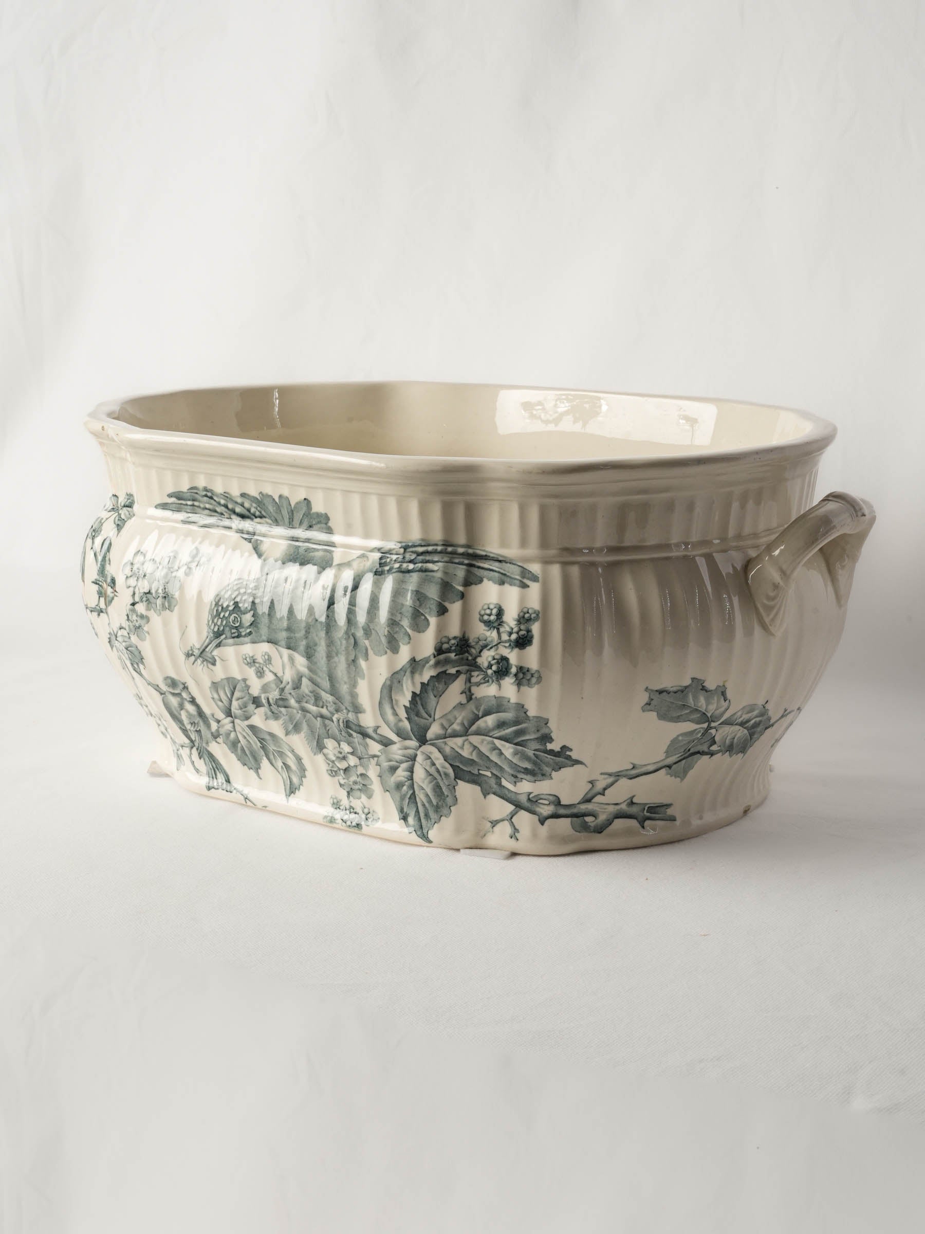 Antique English Ironstone Foot Bath w/ Naturalistic Bird-and-Bramble Motif - 20½"