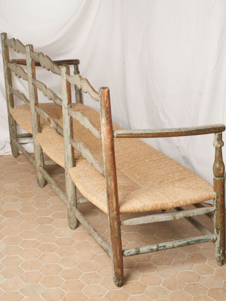 19th Century Ladderback Rush Seat Bench From Provence