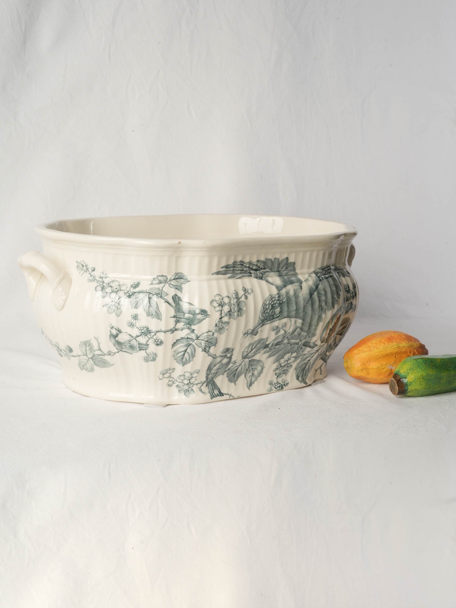 Antique English Ironstone Foot Bath w/ Naturalistic Bird-and-Bramble Motif - 20½"