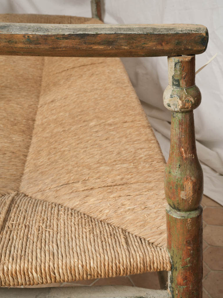 19th Century Ladderback Rush Seat Bench From Provence