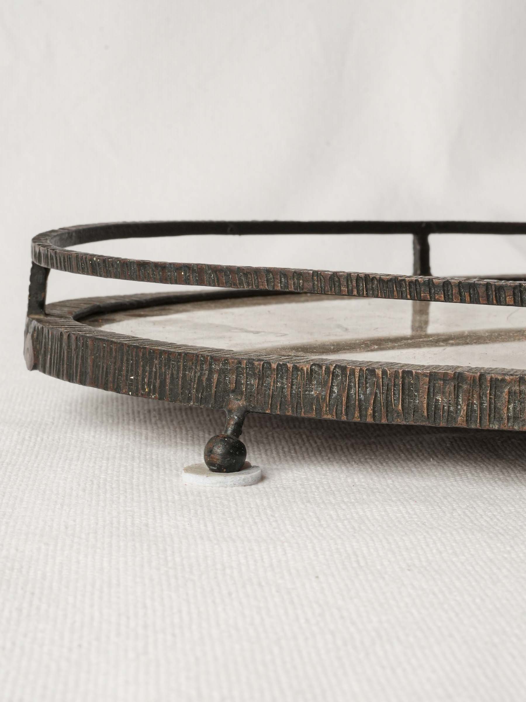 French 1940s Wrought Iron Tray w/ Antique Lace Under Glass