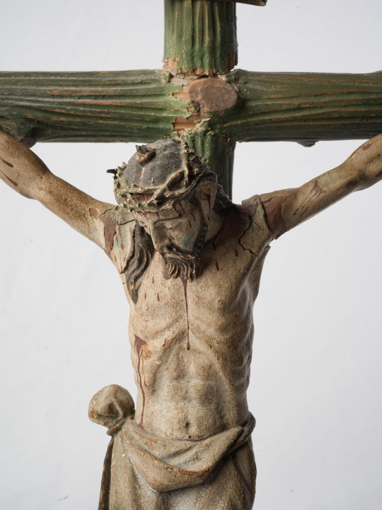 Reverent Spanish devotional wooden crucifix  