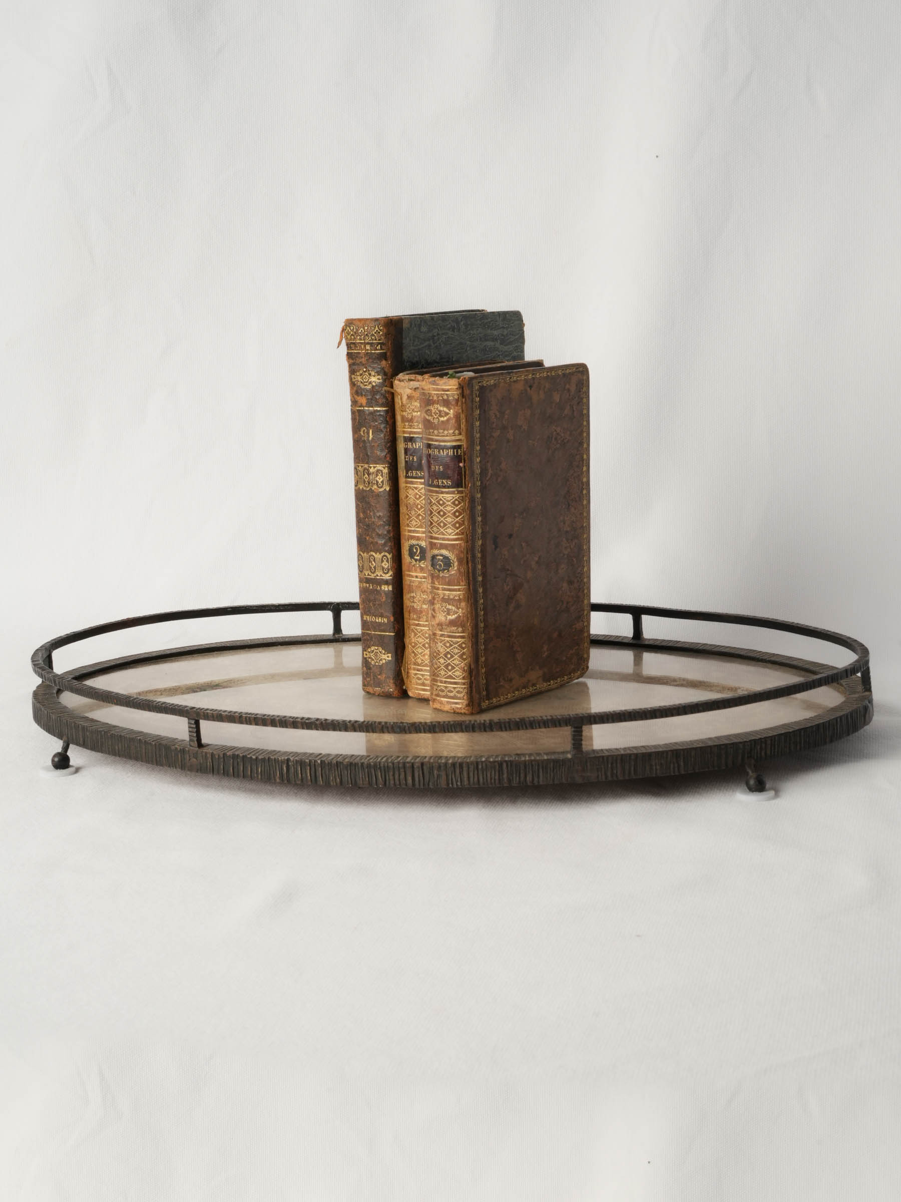 French 1940s Wrought Iron Tray w/ Antique Lace Under Glass