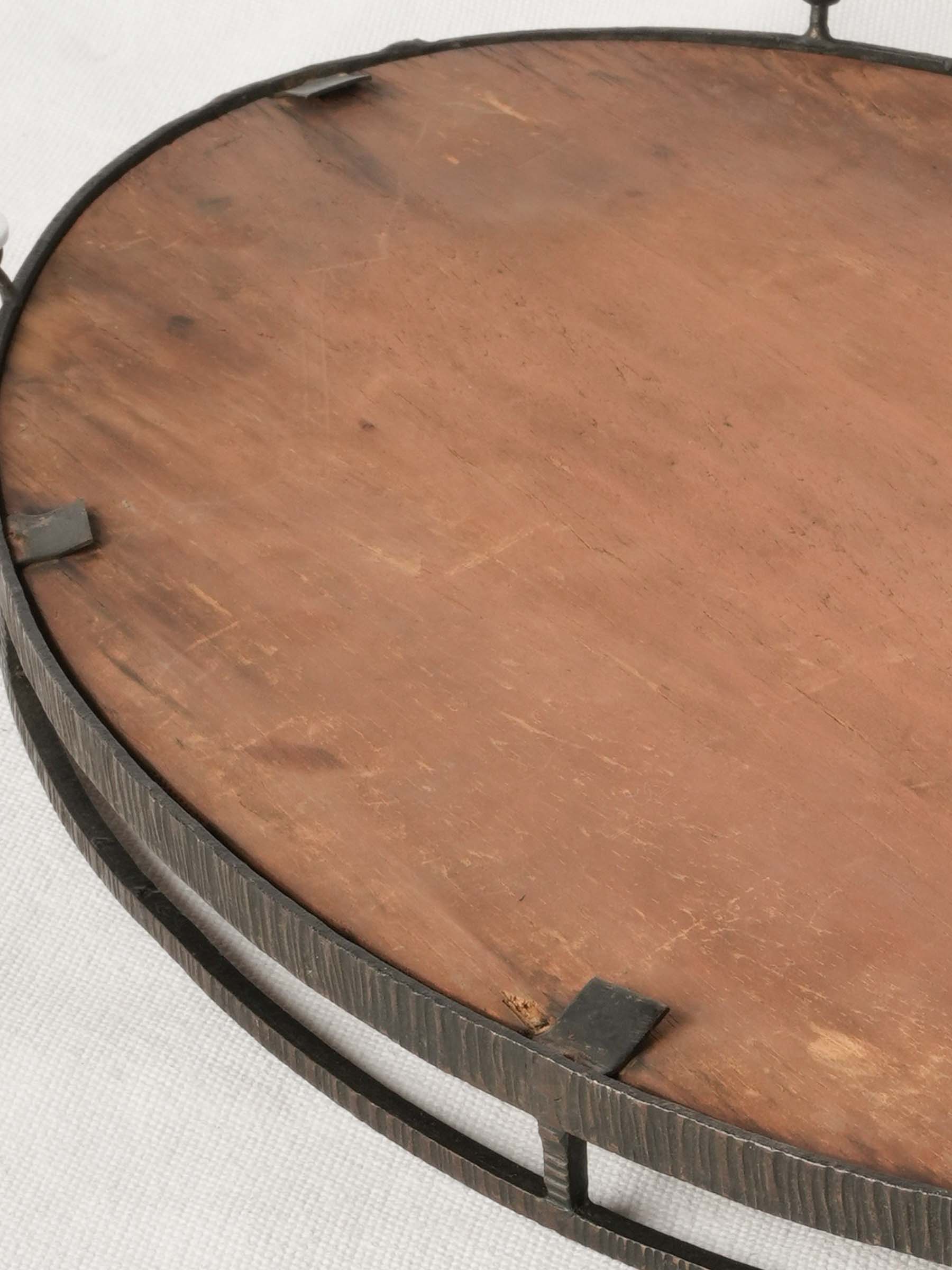 French 1940s Wrought Iron Tray w/ Antique Lace Under Glass
