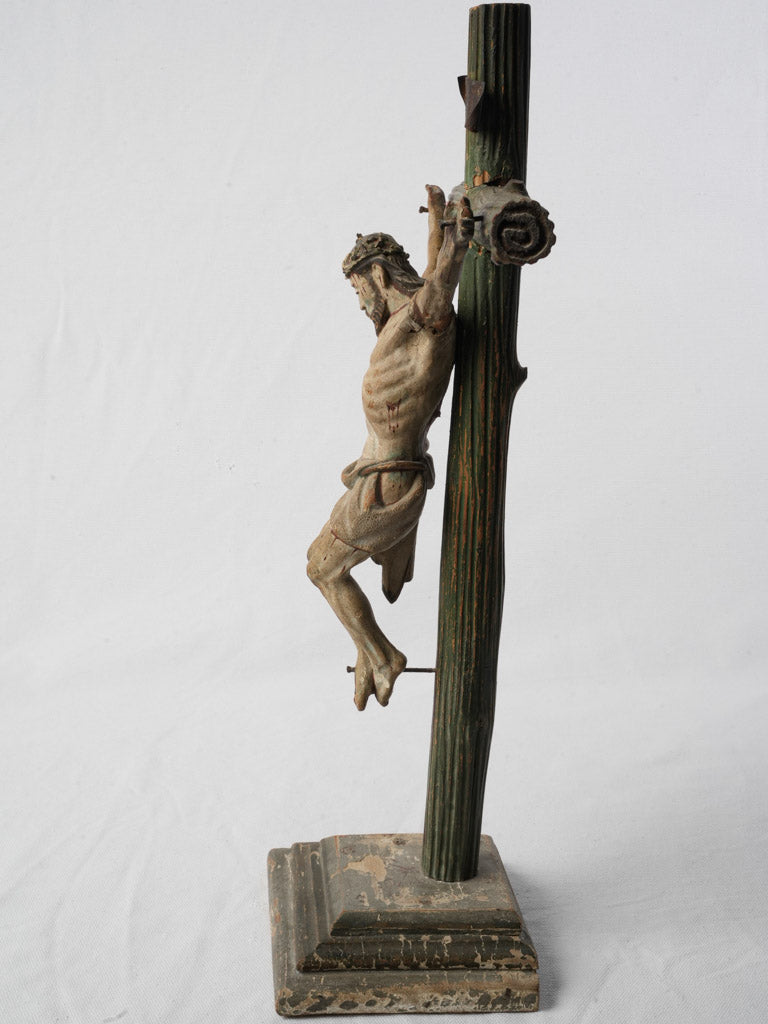 Vibrant colorful antique Spanish crucifix  
