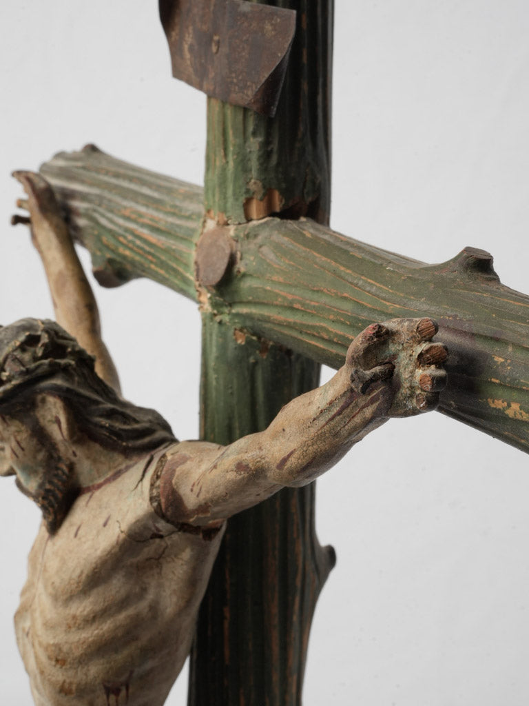 Antique vividly-painted wooden crucifix  