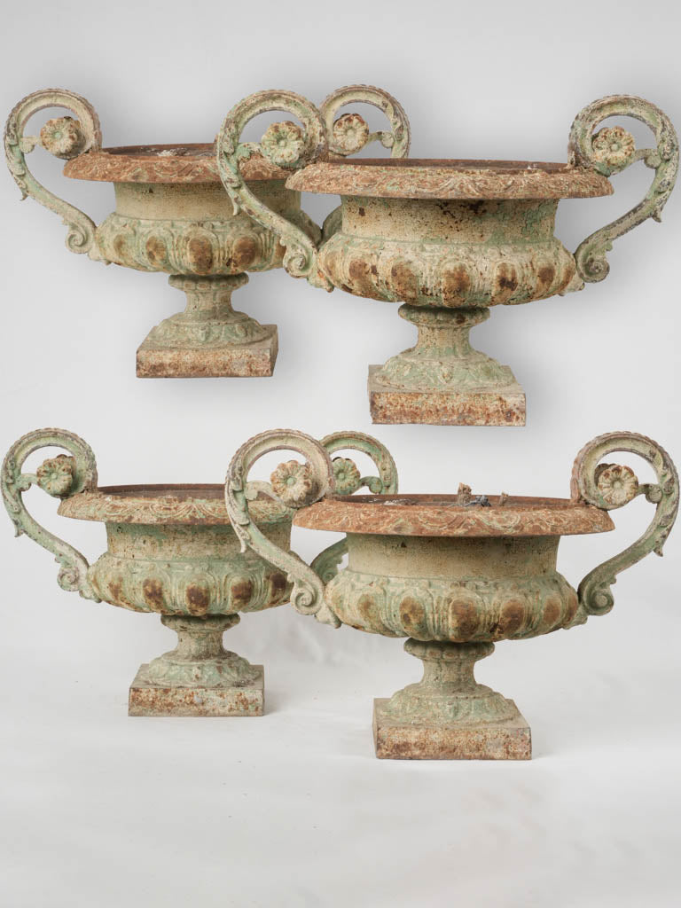 Antique French green Medici urns