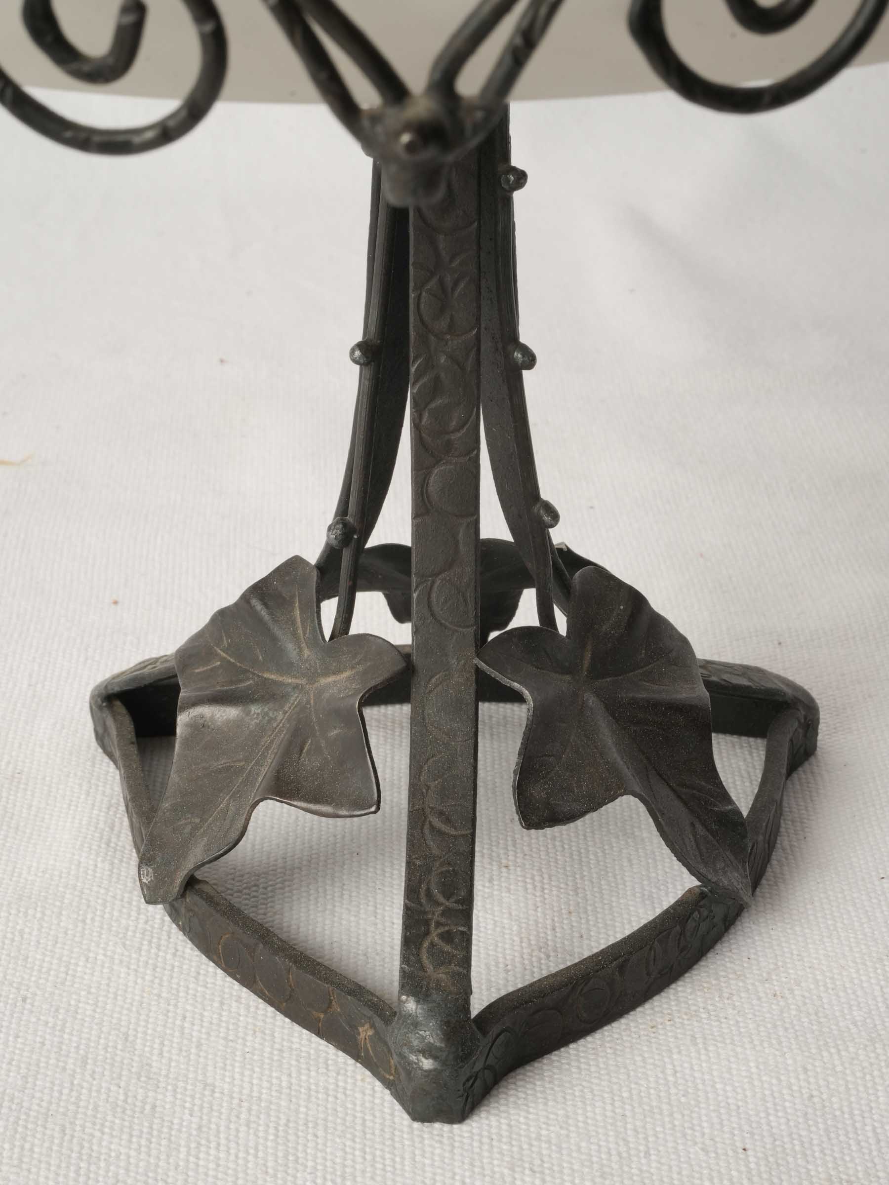 French Frosted Art Glass Coupe on Wrought Iron Stand, Circa 1920 - 9½"
