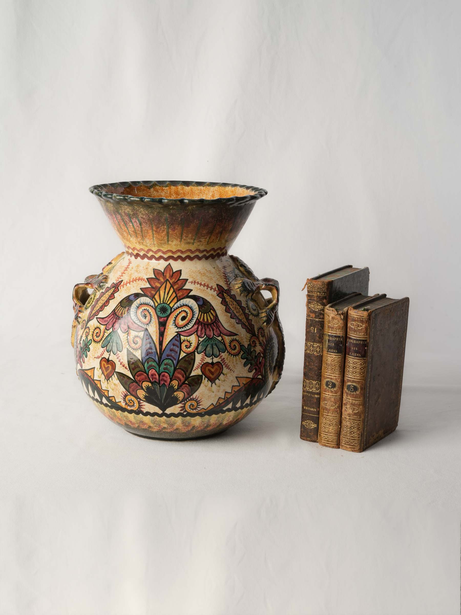 Hand-Painted Quimper Faience Vase by Paul Fouillen, Mid-20th Century - 12¼"