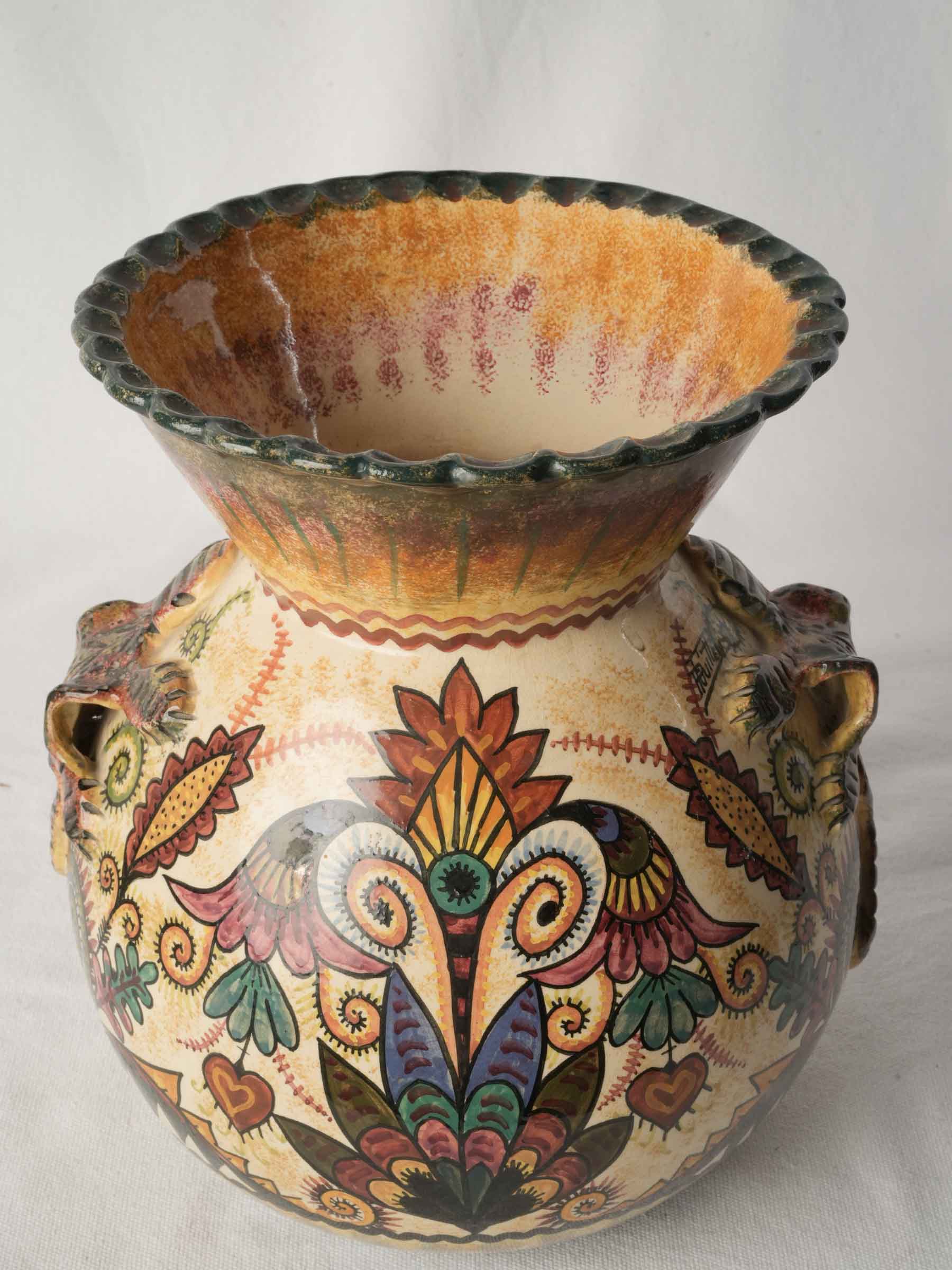 Hand-Painted Quimper Faience Vase by Paul Fouillen, Mid-20th Century - 12¼"