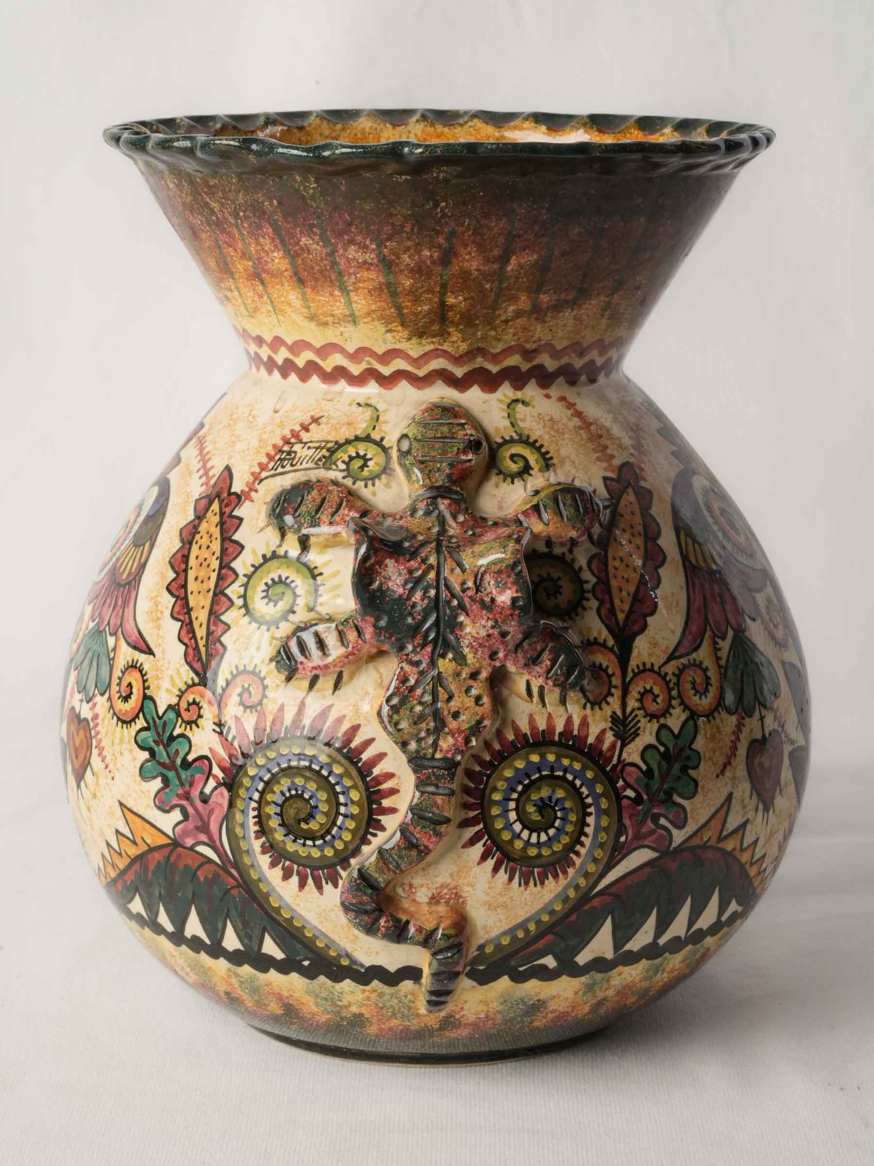 Hand-Painted Quimper Faience Vase by Paul Fouillen, Mid-20th Century - 12¼"