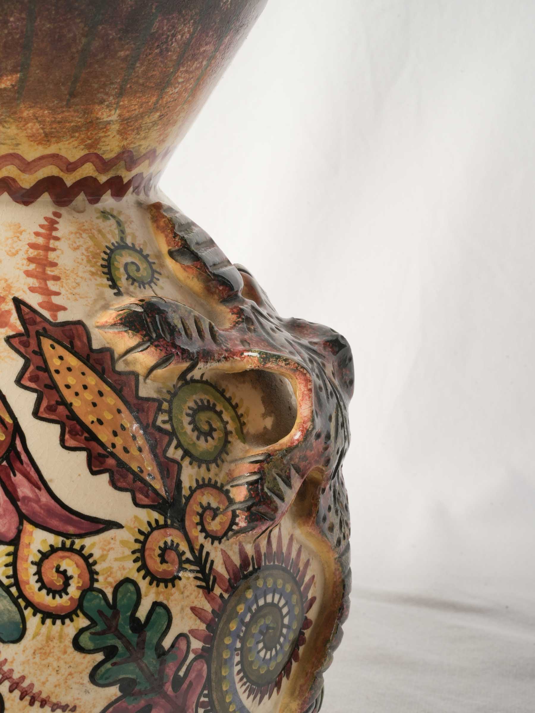 Hand-Painted Quimper Faience Vase by Paul Fouillen, Mid-20th Century - 12¼"