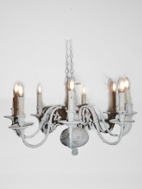 1950s 8-light chandelier - powder-white patina 17¾" x 31½"