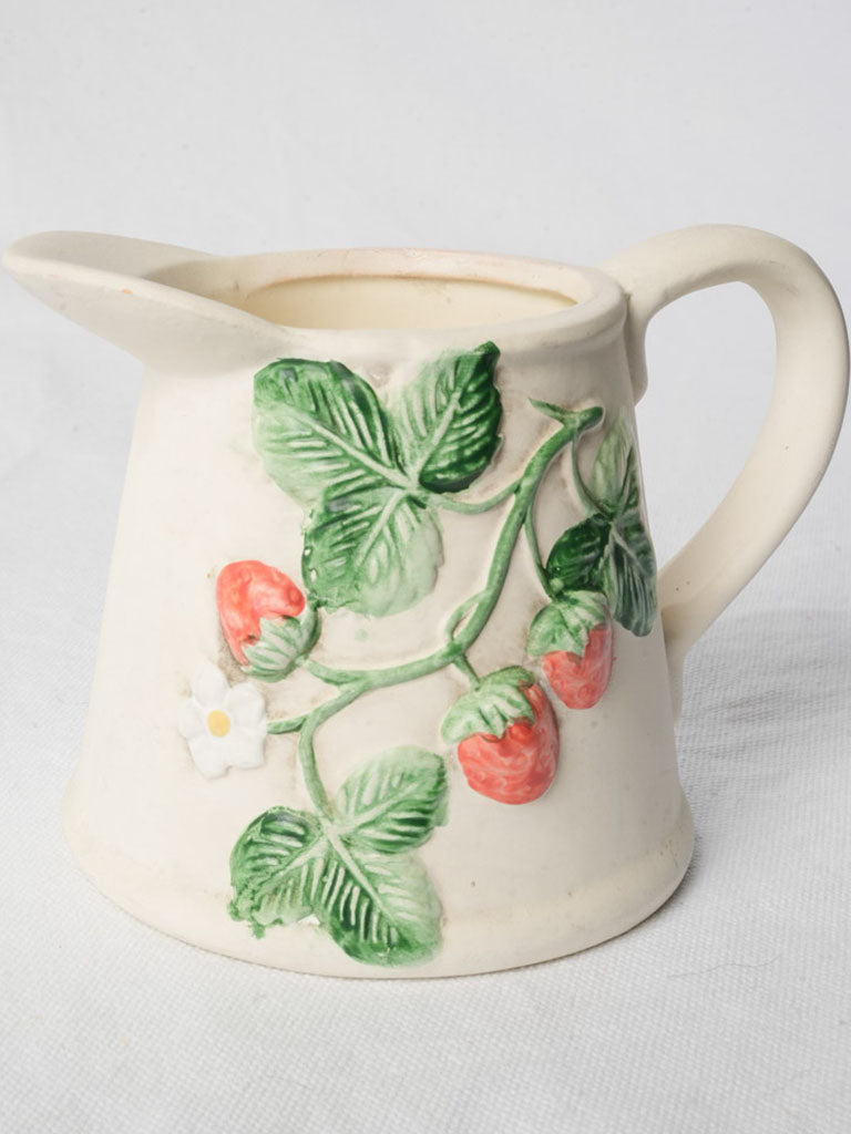 Mid 20th Century Ceramic Cream Pitcher With Relief Strawberry Vine - 4¾"