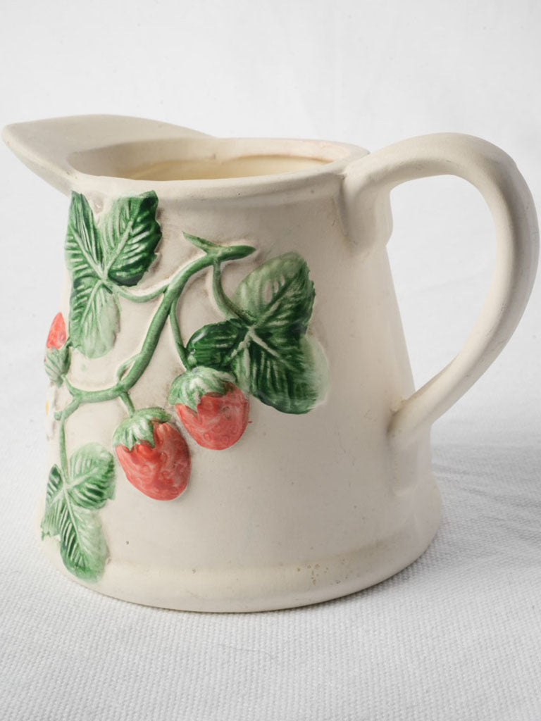 Mid 20th Century Ceramic Cream Pitcher With Relief Strawberry Vine - 4¾"