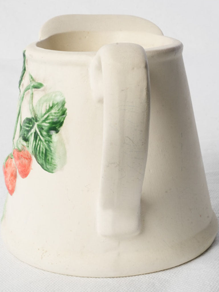 Mid 20th Century Ceramic Cream Pitcher With Relief Strawberry Vine - 4¾"