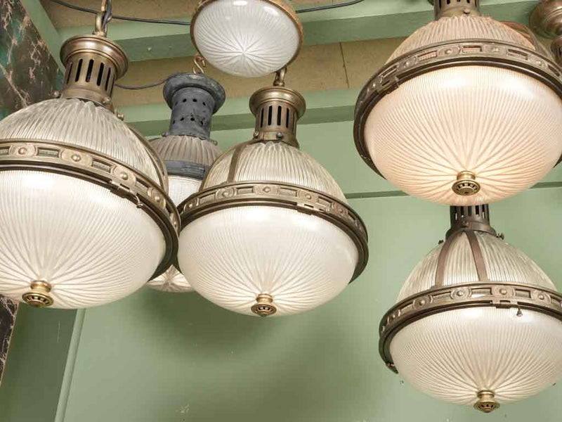 Collection of 7 holophane balloon suspension lights - 1920s