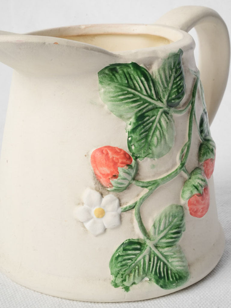 Mid 20th Century Ceramic Cream Pitcher With Relief Strawberry Vine - 4¾"