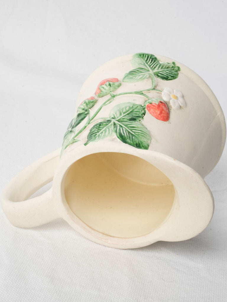 Mid 20th Century Ceramic Cream Pitcher With Relief Strawberry Vine - 4¾"
