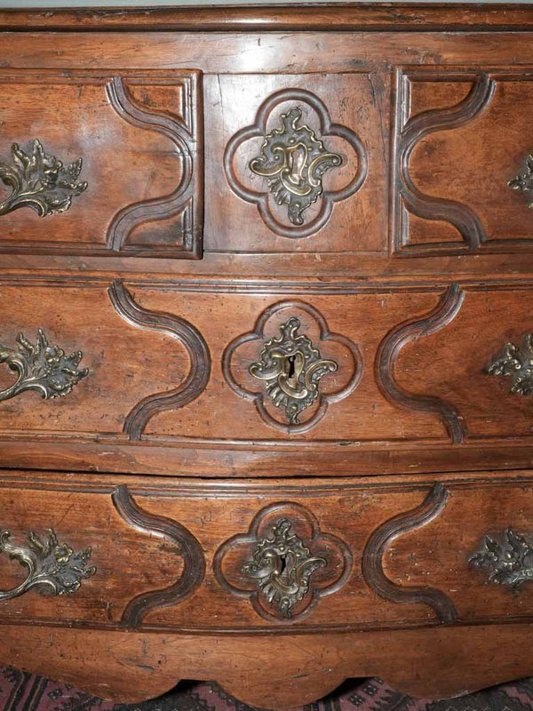 18th-century French five-drawer walnut commode 33"