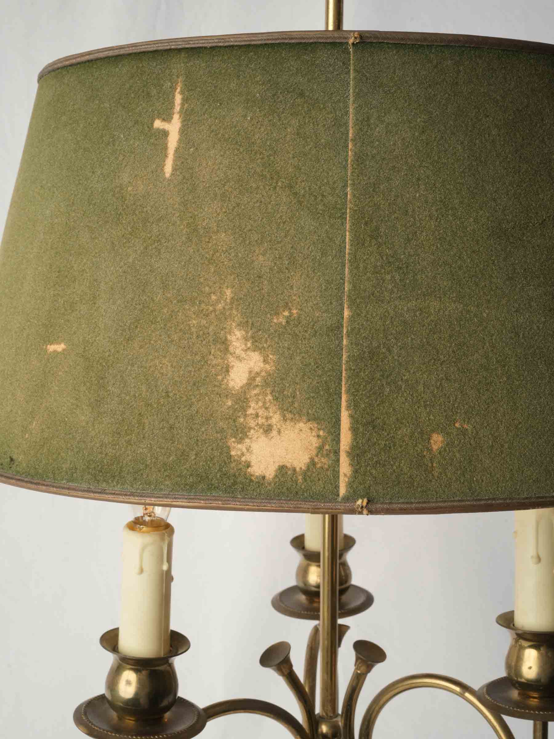 French Brass Three-Light Table Lamp w/ Hunting Horn Arms, C. 1950 - 29½"